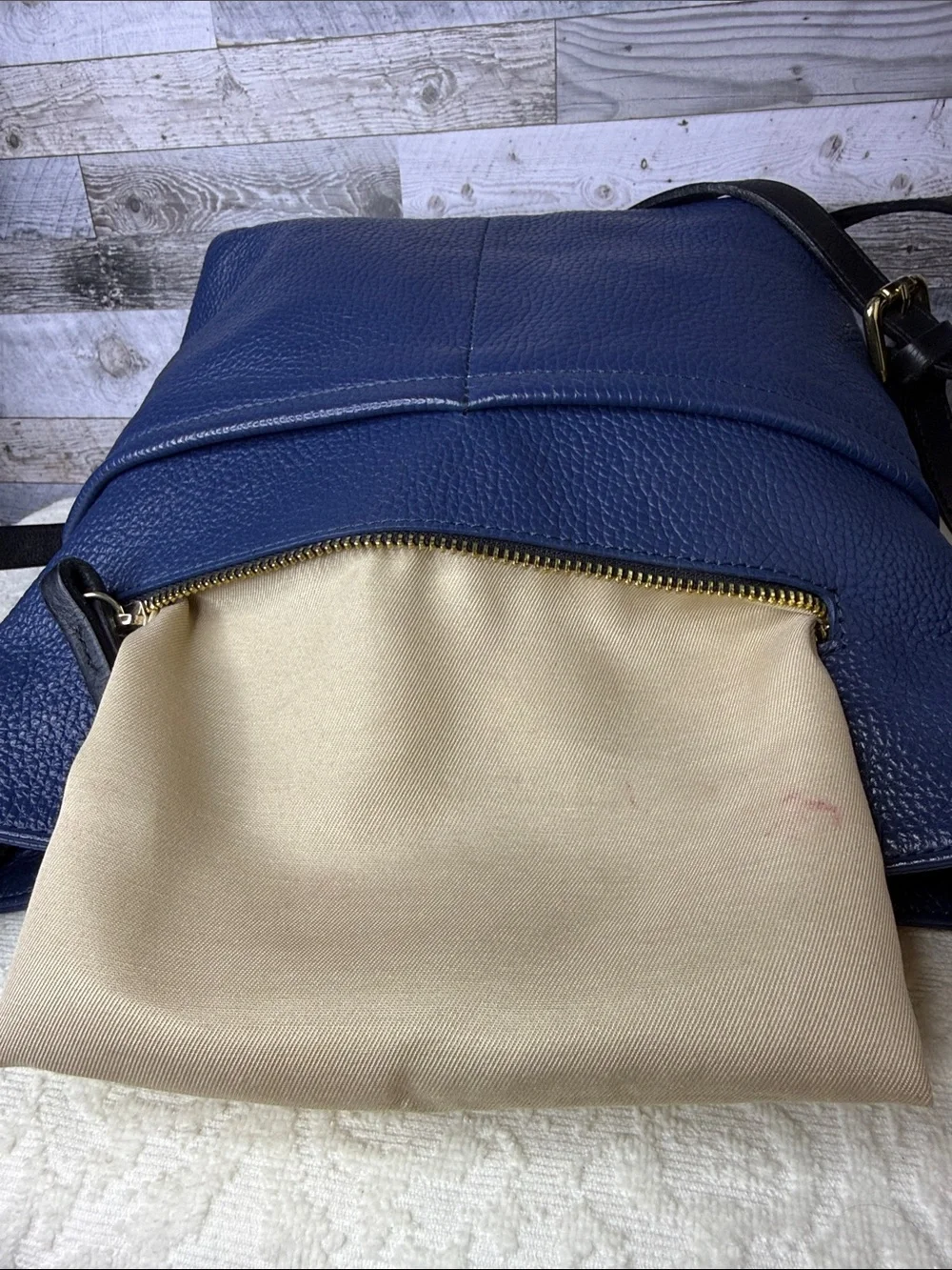 Valentina Navy Blue Pebbled Leather Crossbody with Gold Hardware